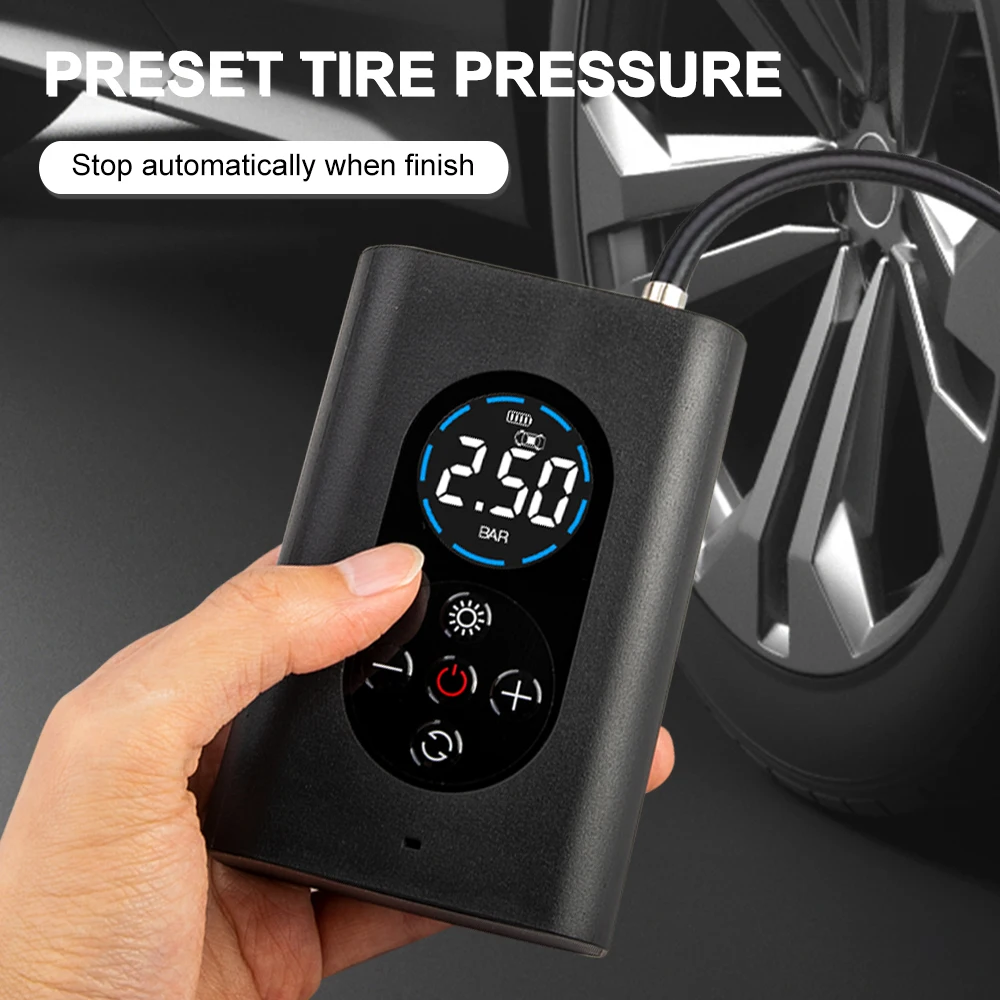 en Ucuz Taşınabilir Araba Hava Kompresörü Elektrikli Kablosuz Lastik şişirme Hava Pompası şarj Edilebilir Dijital 150PSI Otomatik Araba Motosiklet Topları