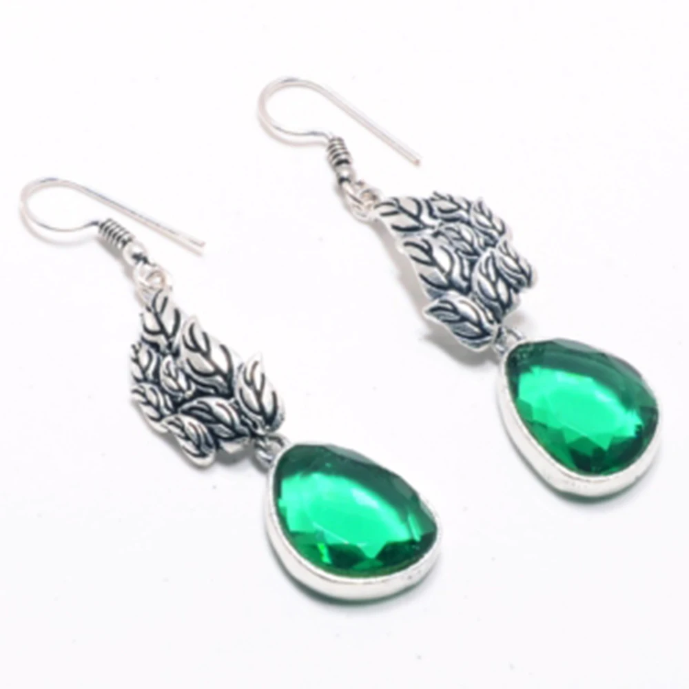 

Green Quartz Silver Overlay on Copper Earrings, 62 mm , E4443