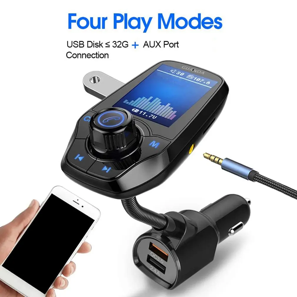 

Автомобильный MP3 музыкальный плеер 2021, Bluetooth-совместимый приемник 5,0, FM-передатчик, двойное зарядное устройство USB QC3.0, U-диск/TF карта без потер...