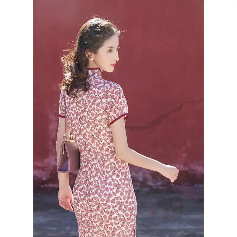 

Improved cheongsam Chinese style young girl long small retro floral slim temperament dress summer