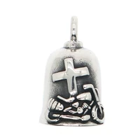mens fashion cool motorcycle cross carving polishing bell pendant necklace
