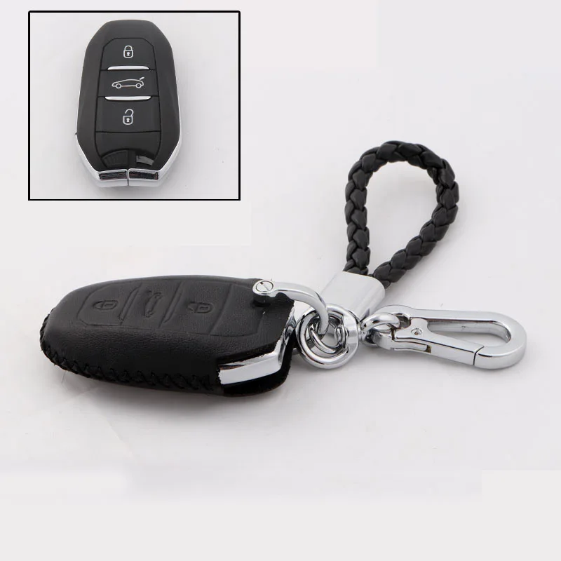 Lsrtw2017 Cow Leather Car Key Bag Protective Bag for Peugeot 3008 5008 Interior Accessories - Название цвета: black black wire