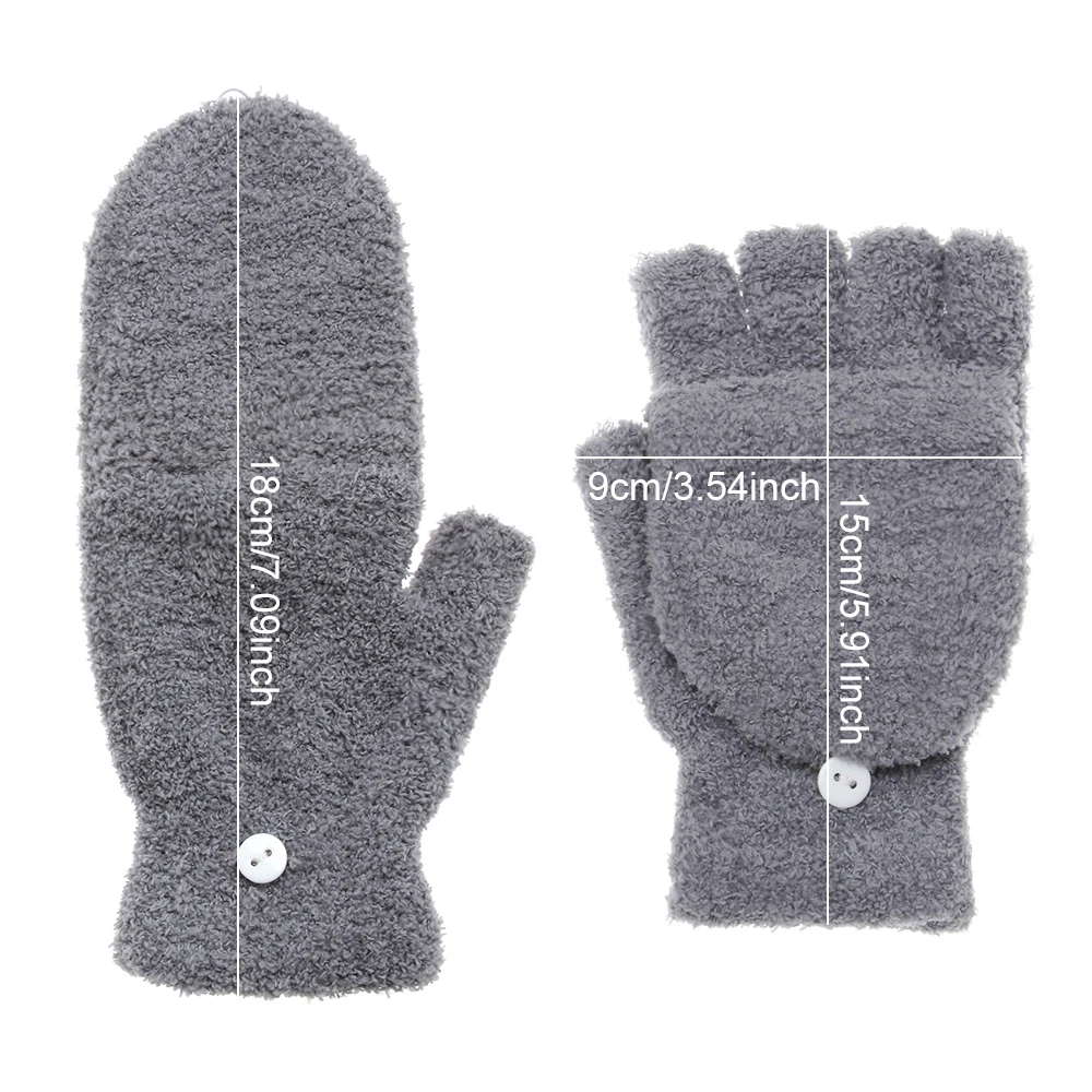 

Boys Girls Student Kids Gloves Convertible Flip Top Knitting Mittens Coral Velvet Dual-use Clamshell Half Finger Gloves