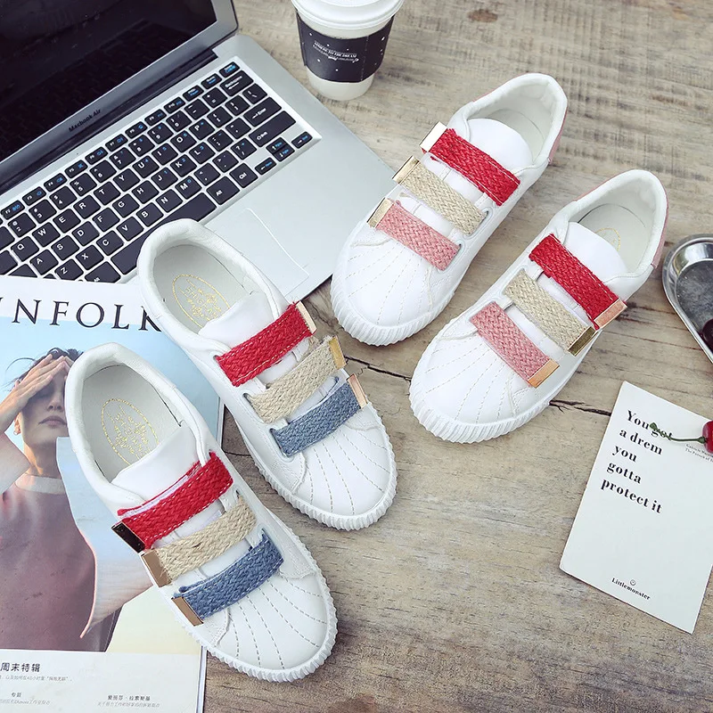 Женские кроссовки на липучке белые спортивные в Корейском стиле повседневные