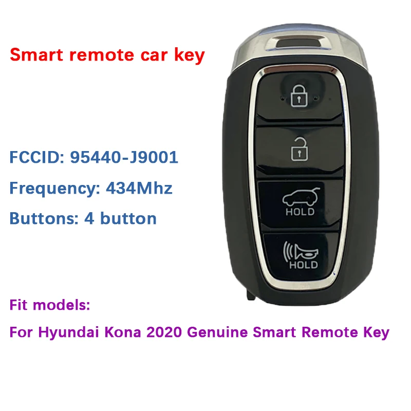 

CN020161 Original For Hyundai Kona 2020 Genuine Smart Remote Key 4 Buttons 433MHz Part Number 95440-J9001