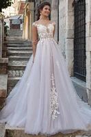new designl scoop lace applique cap sleeve tulle a line wedding dresses 2021 boho bridal gown trouwkleed vestido de noiva