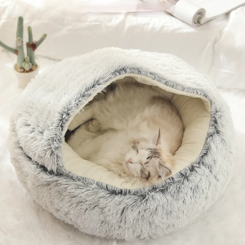 

Кошачья кровать круглые плюшевые кошка теплая кровать домик мягкий удлиненный плюш собака кровать для маленьких собак и кошек гнездо 2 в 1 К...