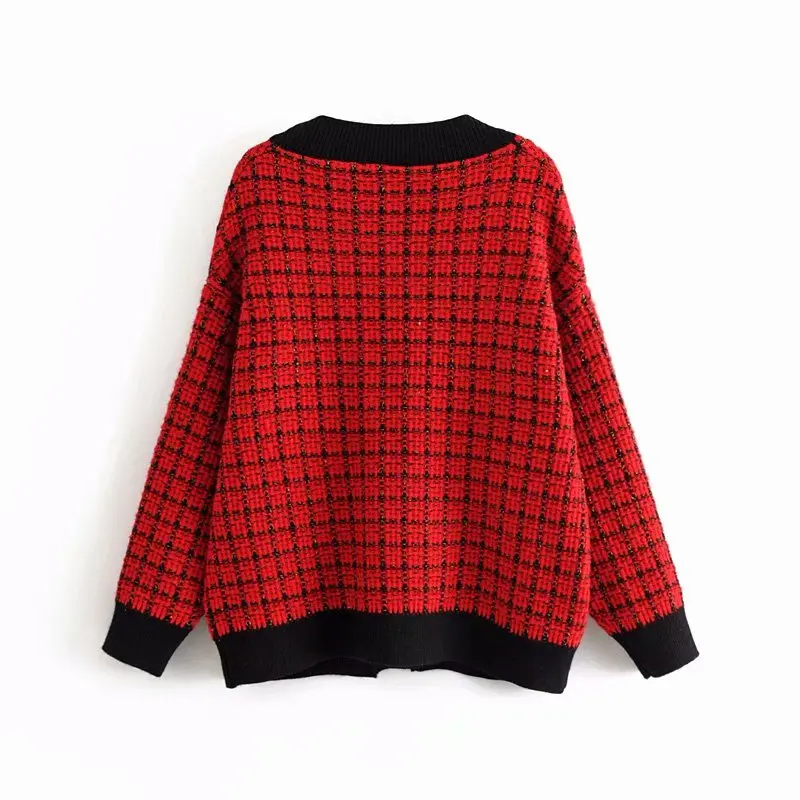 Женский свитер 2019 новый осенний длинный рукав пуговица карман Плед толстый