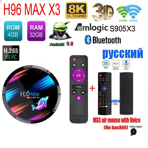 H96 MAX X3 Smart TV Box Android 9 0 4 Гб 128 ГБ Amlogic S905X3 2 4G/5G WIFI BlueToth4.0 1000 м lan port 8K G00gle Media