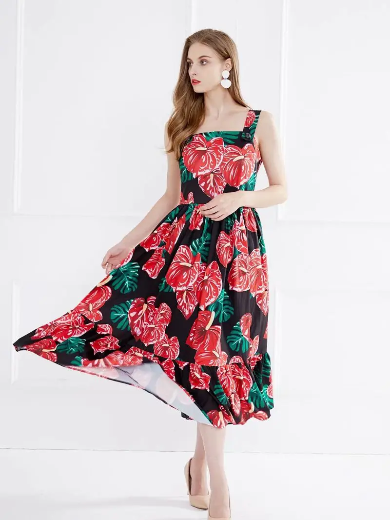 plus size women clothing dress women summer 2021 sexy dress Flower print fishtail strap dress boho clothing Oversized dress