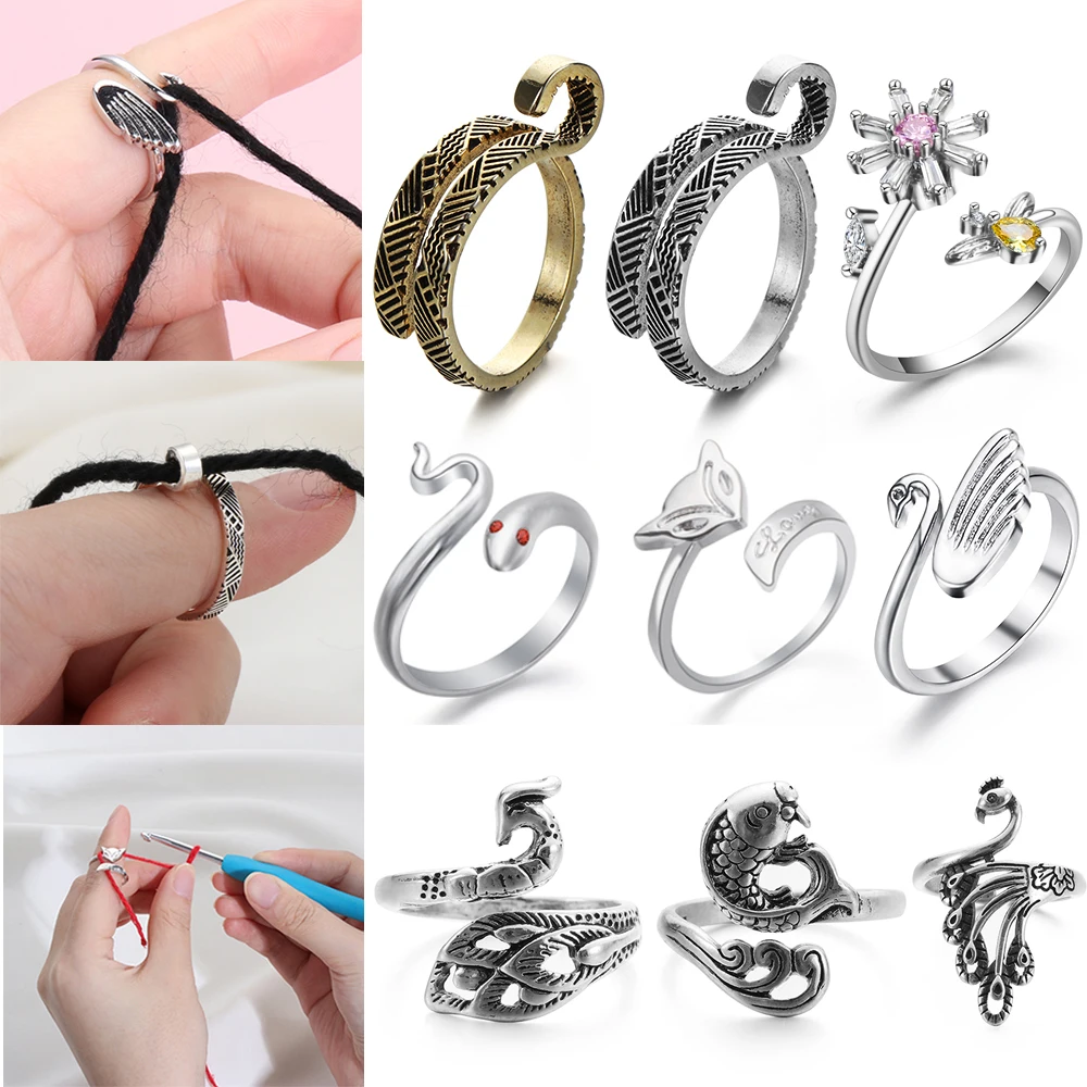 1Pc DIY Multi Style Ring Knitting Loop Crochet Tool Fish Finger Wear Thimble Yarn Adjustable Open Fingering Tools | Дом и сад