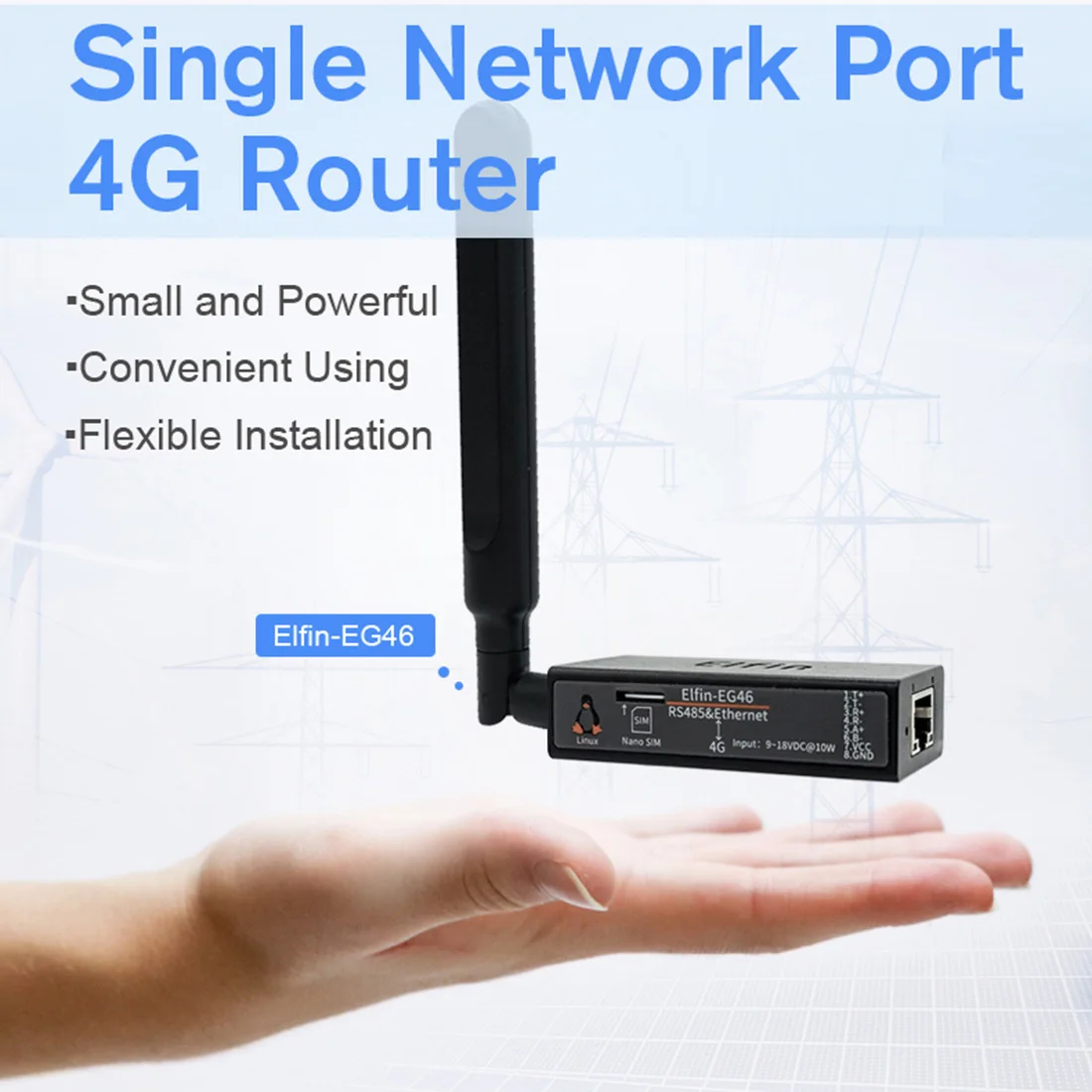 Elfin-EG46 4G Router RS485 & Ethernet to 4G Network Port Connect 4G Single Network Port 4G DTU Router with 1 to 8 Pin Connector