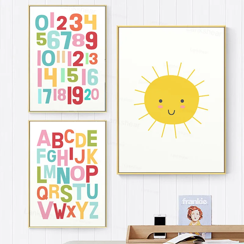 Пол нейтральный стена искусство Алфавит принт для детской постер с радугой Kawaii