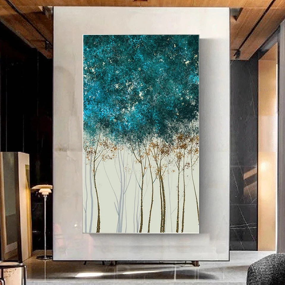 

5D алмазная живопись «сделай сам», большая картина, счастливое дерево, голубой пейзаж, мозаика, квадратная, круглая, зеркальная стена