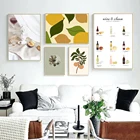Картина на холсте с изображением лимона, апельсина, зеленого листа, декор для кухни, винный сыр, настенные художественные картины, Современное украшение для дома, натюрморт
