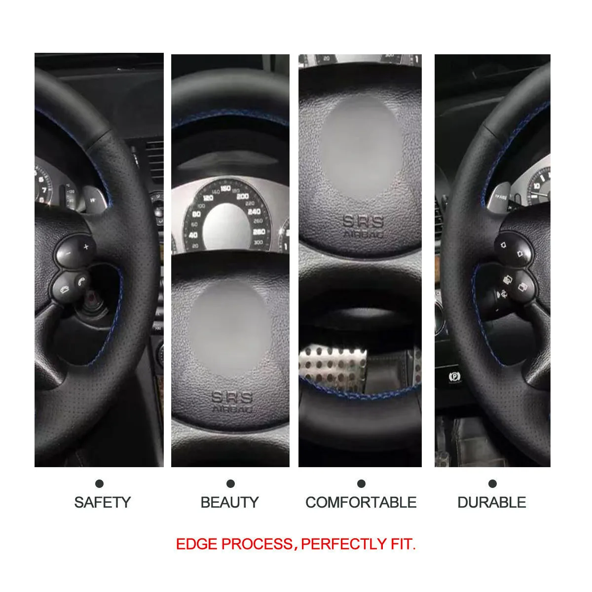 

Black Genuine Leather Car Steering Wheel Cover for Mercedes Benz E-Class W211 E230 E350 E280 CLS-Class CLS 350 500 G AMG SL CLK