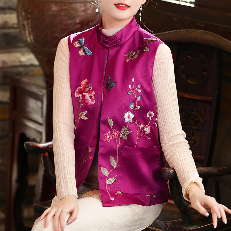 Китайский традиционный винтажный женский жилет с вышивкой | Тематическая одежда