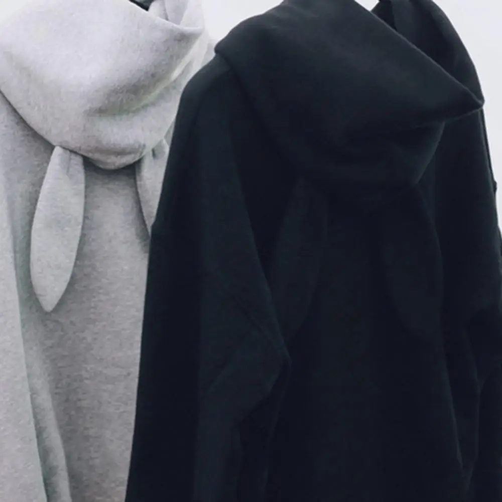 Cute Rabbit Ears Plus Thick Hoodies Women Loose Long Sleeve Pullover Pocket Tops Sweatshirt wear for daily life