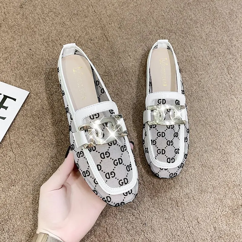 

Women Slippers Sandals Luxury Brand Square Toe air mesh Flat Sandals printing Female Outdoor breathable Beach Casual Slippers