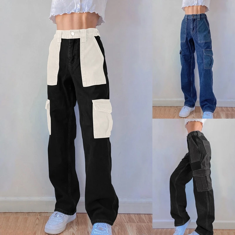 

Women High Waist Loose Jeans Distressed Ripped Hole Straight Leg Denim Pants