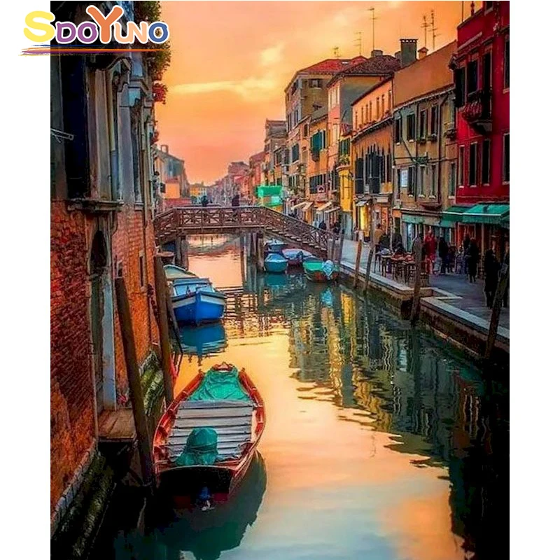 

SDOYUNO Frame Night Of Venice Landscape DIY Painting By Numbers Handpainted Oil Paint Home Wall Art Picture For Home Decor Gift