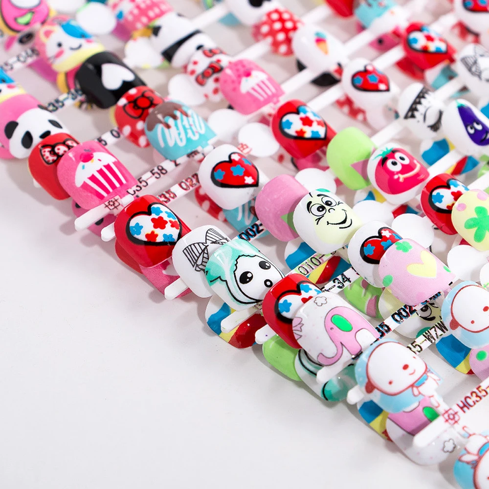 24 шт. милые детские красочные накладные ногти стикер мультяшка полное покрытие