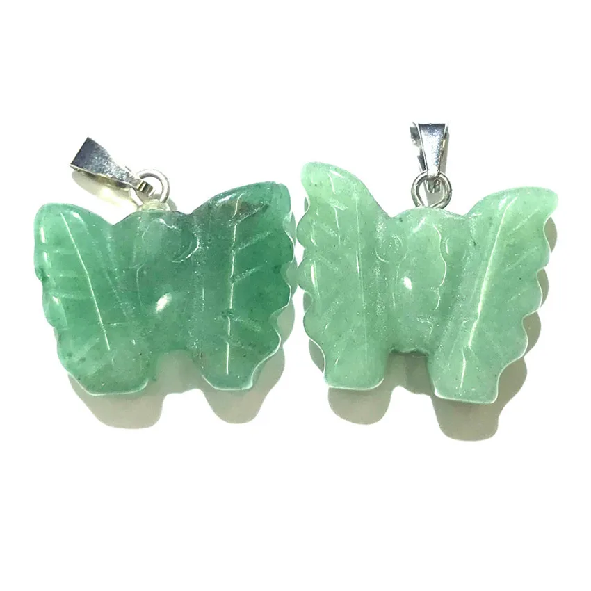 

FYJS Unique 10 Pcs Silver Plated Butterfly Green Aventurine Pendant Rose Pink Quartz Ethnic Style Jewelry