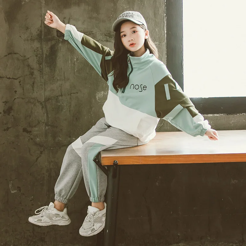

2021 Spring Autumn Baby Girls Suit Sweatshirts + Pants 2pcs Kids Teenage Outwear Children Clothing Sportwear High Quality