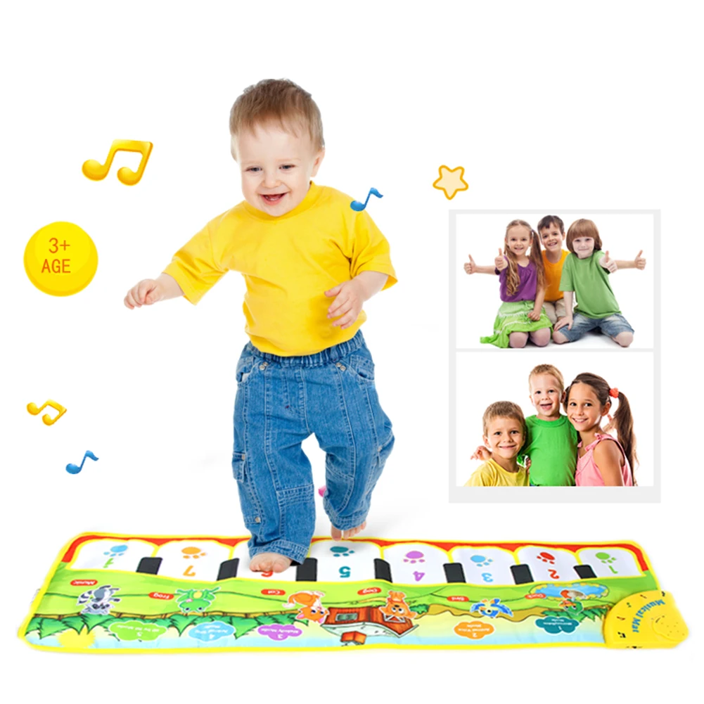 

Детский Музыкальный Игровой Коврик 90x27 см с животными и 8 инструментами, регулируемая клавиатура пианино, обучающие игрушки для детей, подар...