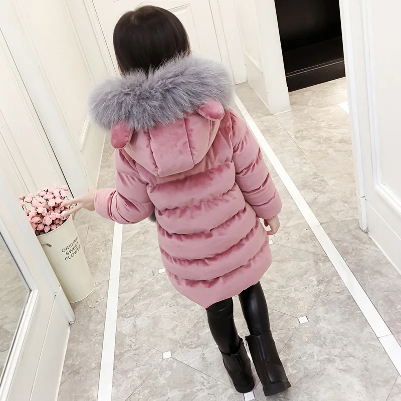 Детская зимняя куртка для девочек парка с меховым капюшоном толстое пуховое