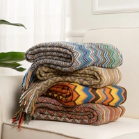 battilo knit stripe blanket super soft bohemia blanket for bed throw blanket with tassel plush velvet warm decorative blankets