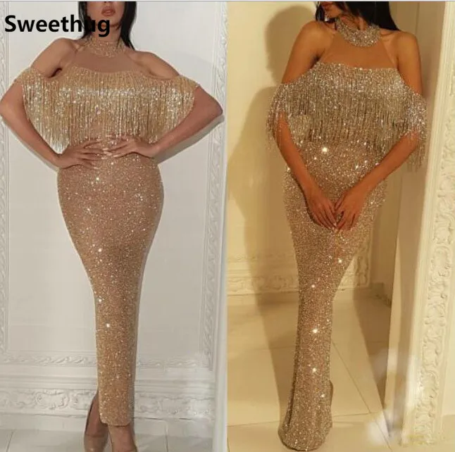 Серебристое и золотистое блестящее лоскутное платье с кисточками женское