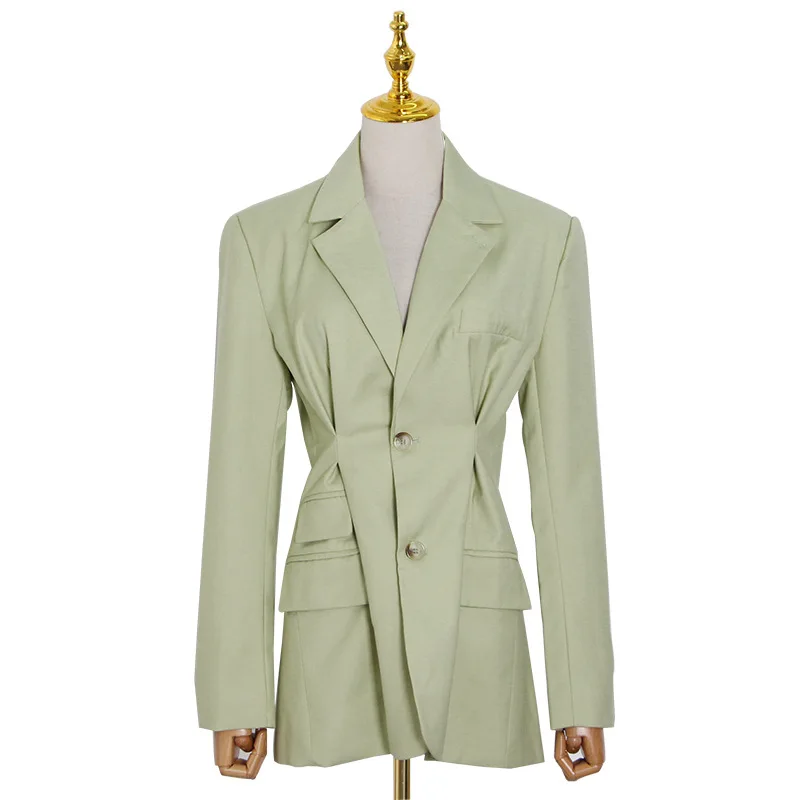 

Tide brand design season new v-neck long sleeve three-dimensional fold waist slim small suit jacket
