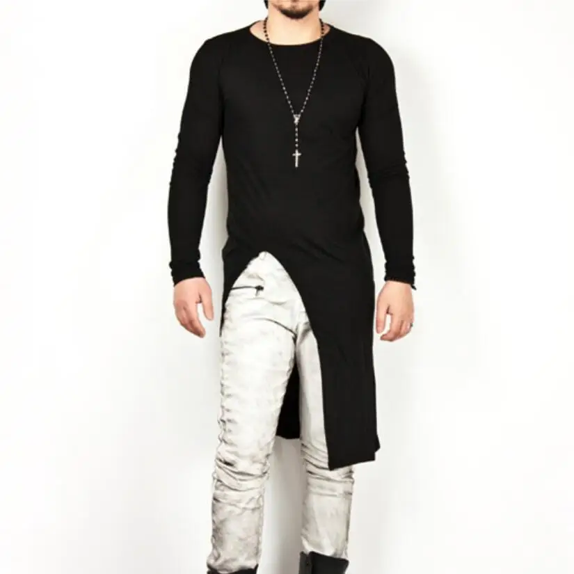 

Мужские необычные футболки с разрезами по бокам в стиле панк, мужские топы для ночного клуба, одежда в стиле хип-хоп, сценический костюм певи...