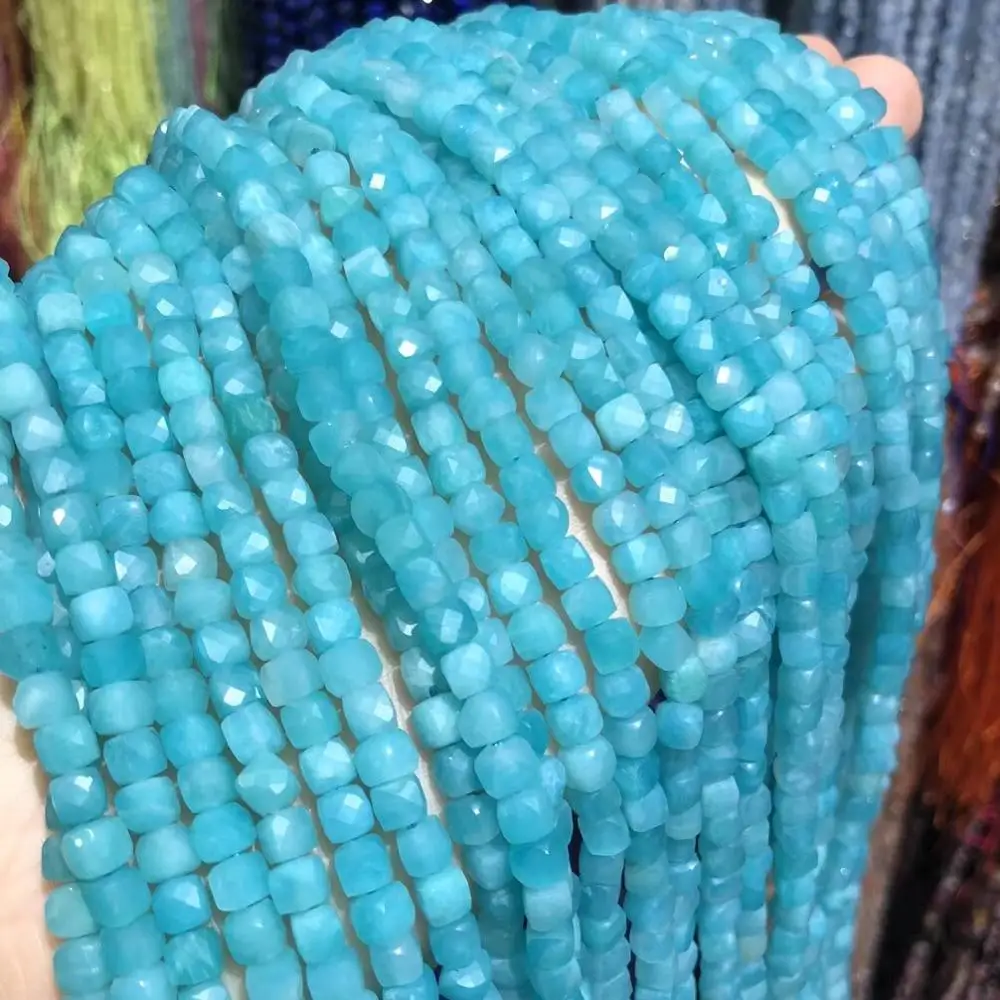 

Natural Stone Amazonite Beads 4mm Small Square Section Loose Stone Bead for Jewelry Making DIY Bracelet Necklace Strand 15''