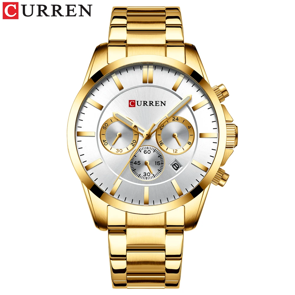 Gold CURREN luruxy Брендовые мужские кварцевые часы из нержавеющей стали часы с металлическим ремешком мужские водонепроницаемые светящиеся часы мужские спортивные часы Relogio Masculino - Цвет: Gold