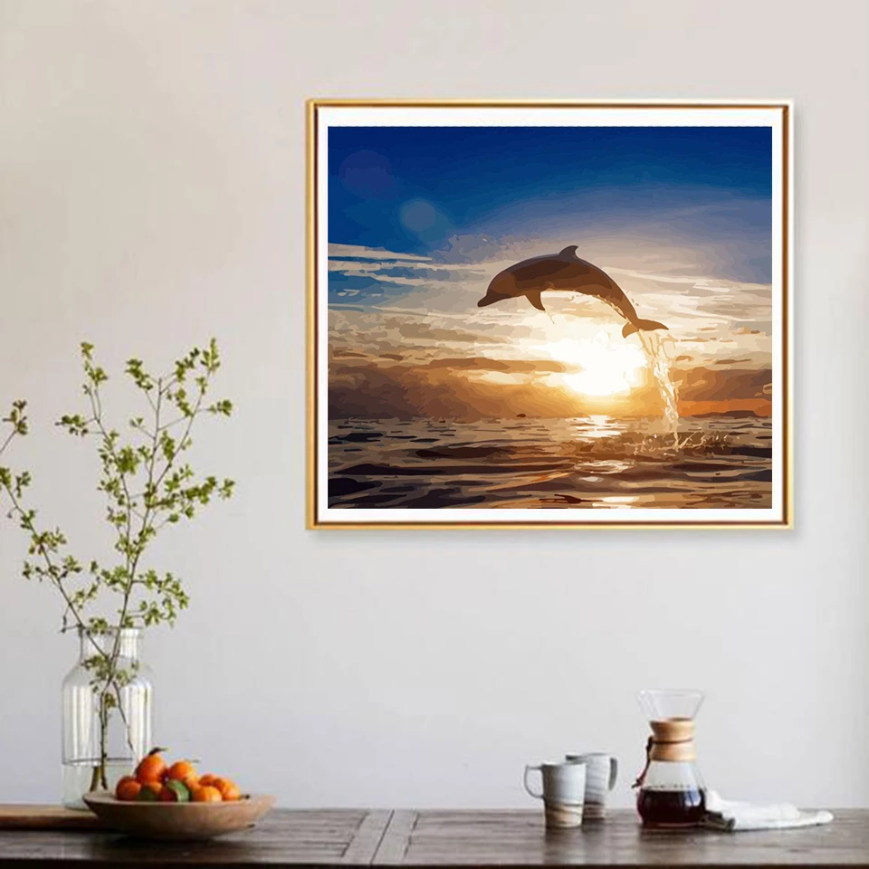 AZQSD 50x40 см краска для масла по номерам Дельфин DIY Краска животные на холсте