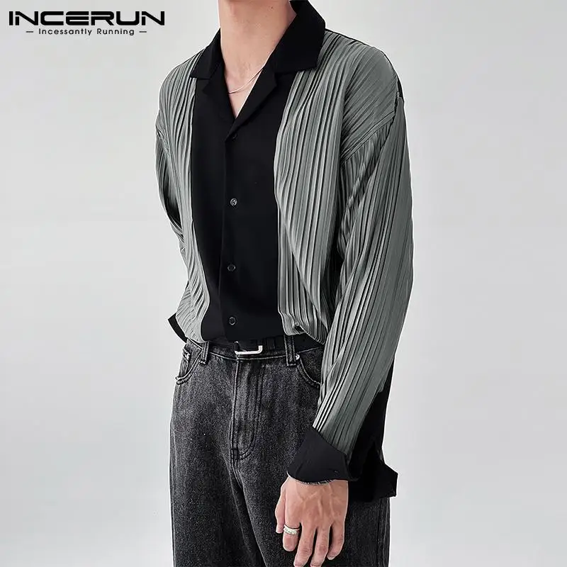 

Рубашка мужская с длинным рукавом, текстурная драпировка в полоску, универсальная простая блуза в Корейском стиле, модель 2021