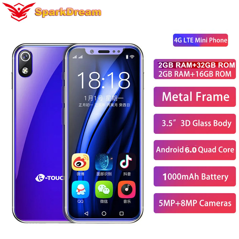 K-touch I9 супер мини мобильный телефон 3," маленький Android смартфон Face ID Android 6,0 4G четырехъядерный 2 Гб 16 Гб Play Store