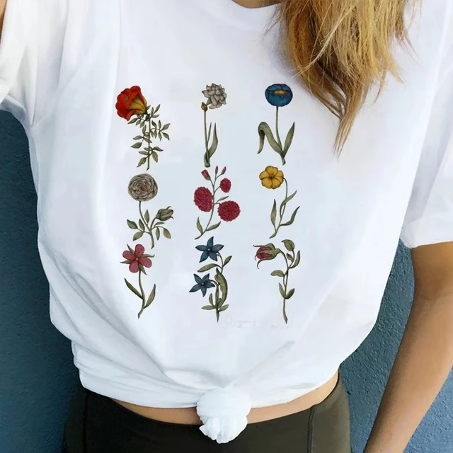 Харадзюку винтажная графическая футболка с цветочным принтом женская