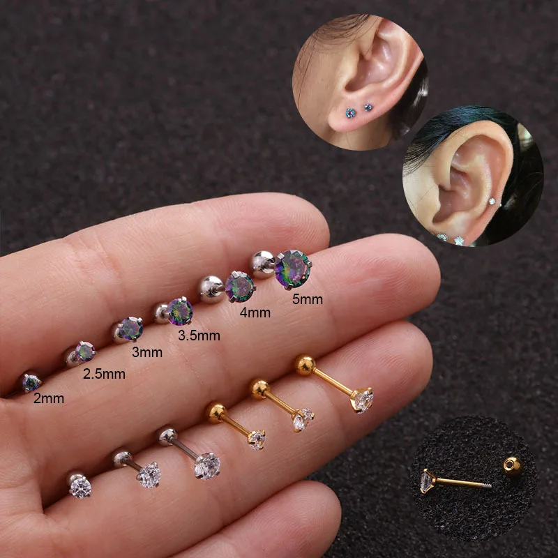 2 шт маленький круглый Cz ушной хрящ Rook Helix Snug Conch серьги 16G Prong Gem Monroe Tragus пирсинг уха