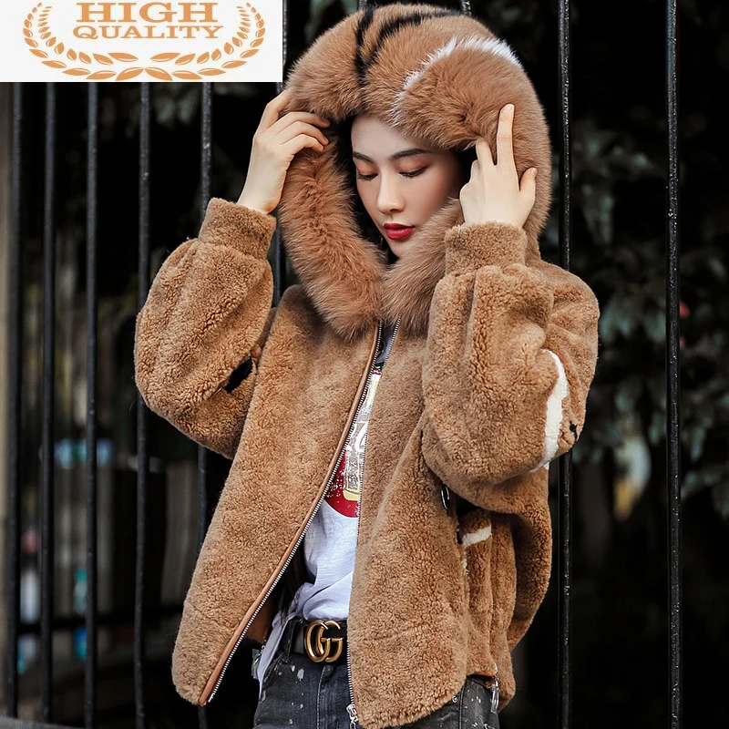 Женское пальто из натурального меха овчины Корейская куртка зимняя 2021 100% шерсти