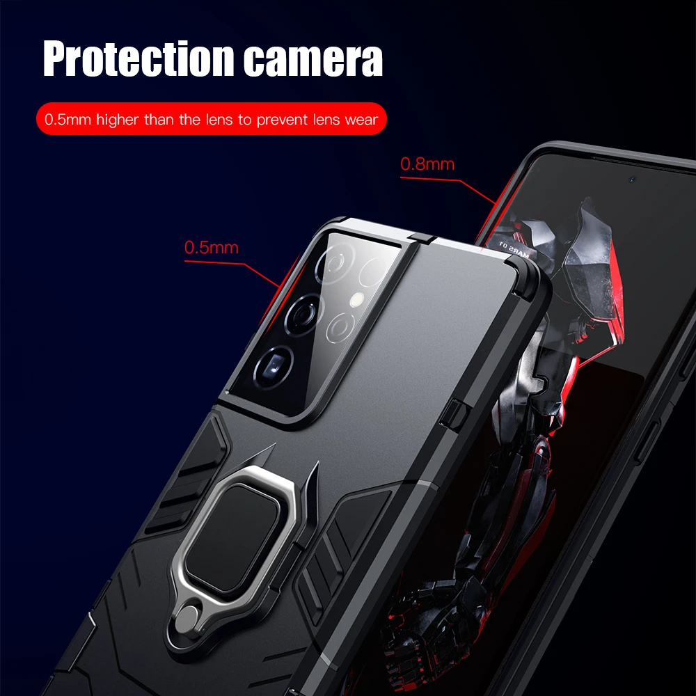 KEYSION Shockproof Armor Case for Samsung S21 Ultra S21+ Plus 5G Ring Stand Phone Back Cover for Galaxy S21 S20 FE S10e S10 Lite