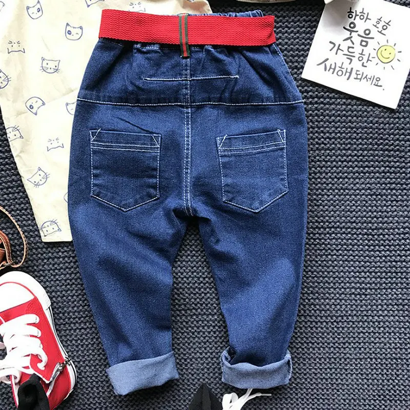 2019 New Fashion Kids Jeans Elastic Waist Harem pants letter pocket Denim Spring Autumn children boy jeans | Детская одежда и