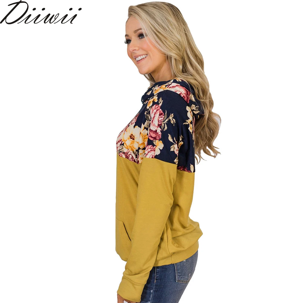 

DiiWii Womens Blouse Pile Collared Print Drawstring Long Sleeve Autumn Winter Hoodie