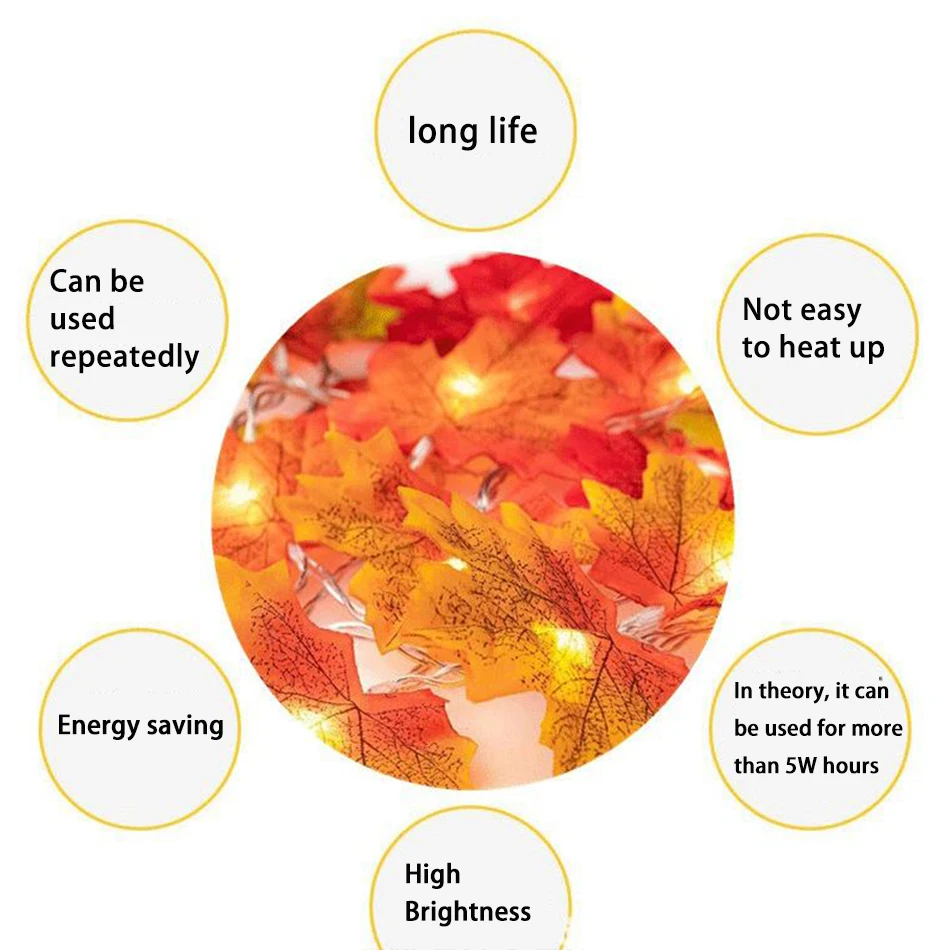 Fairy String Lights 20 LEDs Maple Leaves Light Battery Operated For Outdoor Home Christmas Party Decoration 3M LED | Освещение