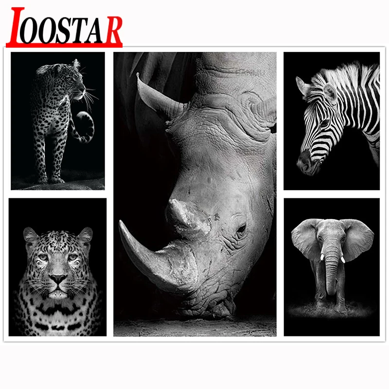 Черно белый слон жираф Зебра леопард фотография 5D полная квадратная/круглая