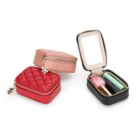 sheepskin lipstick bag leather mini portable compact makeup with mirror lipstick bag ins diamond change earphone bag fashion