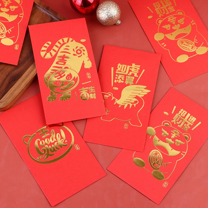 

6 шт./компл. Китайский тигр новогодний тигровый бумажный красный пакет мультяшный креативный конверт