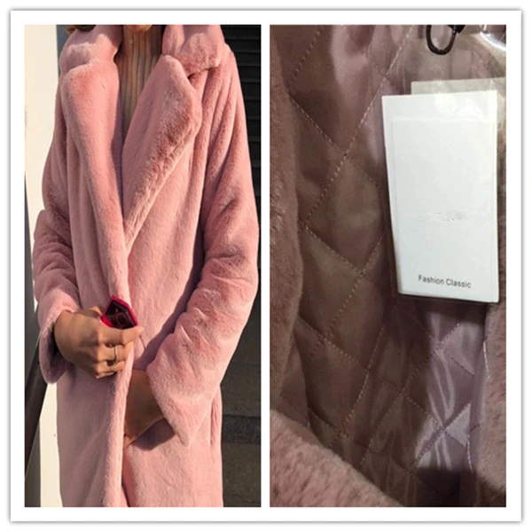 warm liner pink Зимнее женское качественное пальто из искусственного кроличьего меха, роскошное длинное меховое пальто, свободные пальто с отворотом, толстые теплые женские пальто больших размеров, 414 - Цвет: warm liner pink